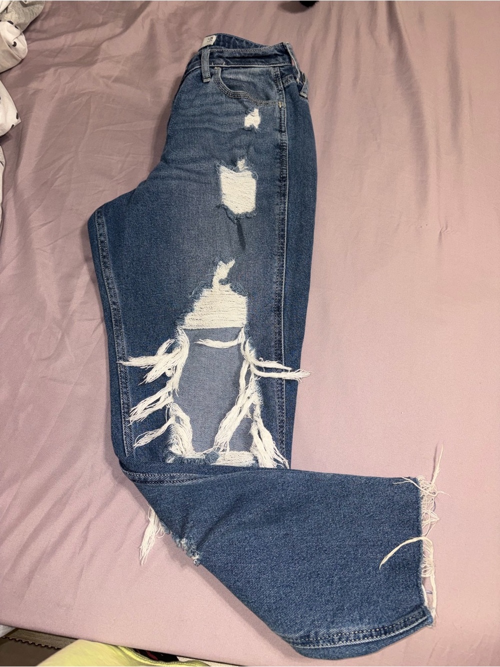 Hollister Curvy High-Rise Mom Distressed Dark Blue Denim Jeans